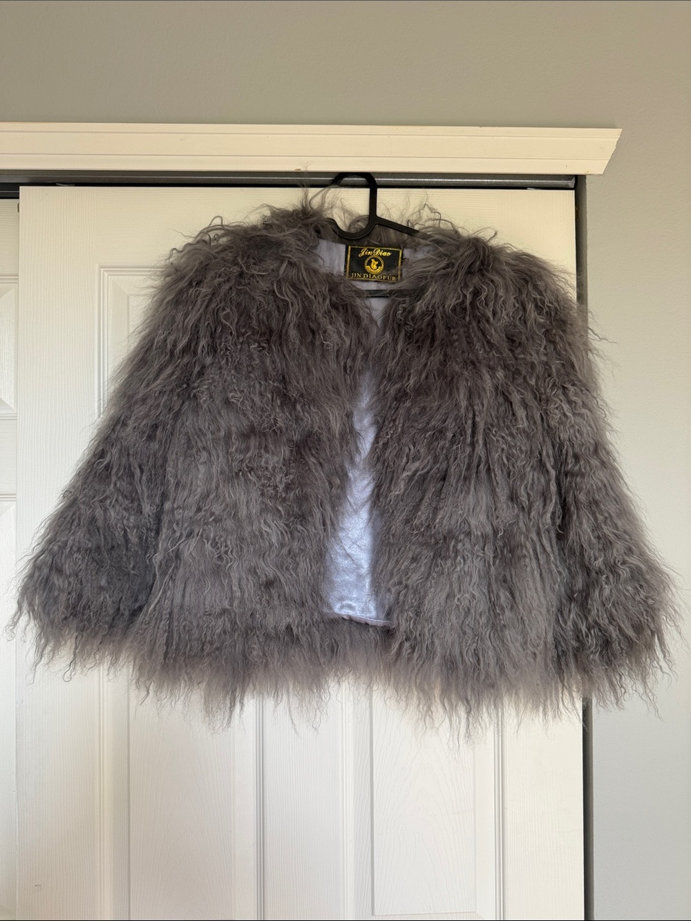 Faux Mongolian Fur Cropped Jacket in Heather Gray - Luxurious Layer